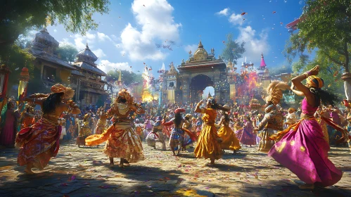 Joyful Festival Dance in Traditional Setting