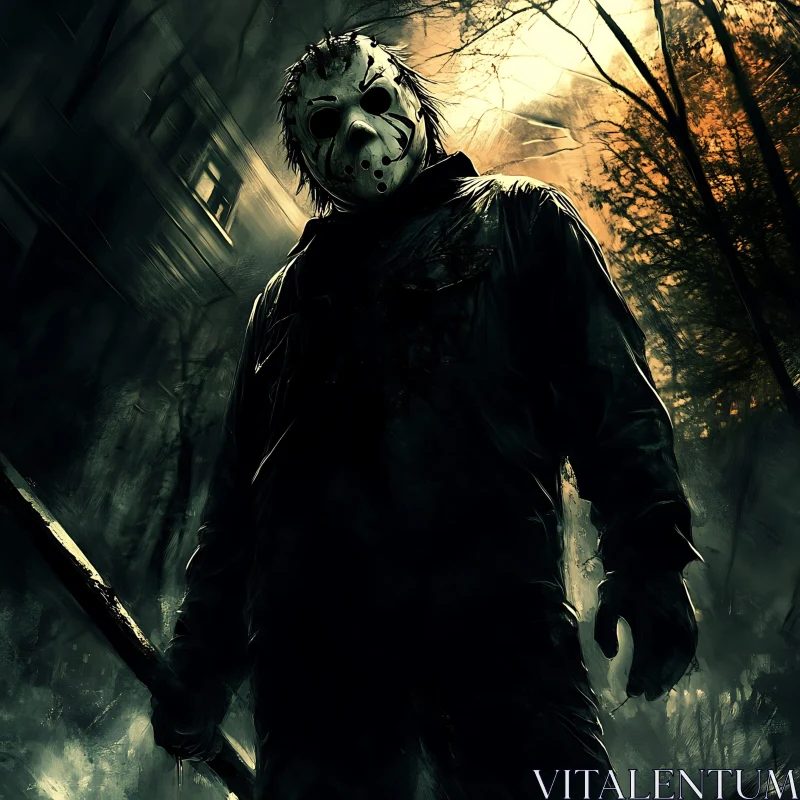 Masked Horror Figure in Dark Setting