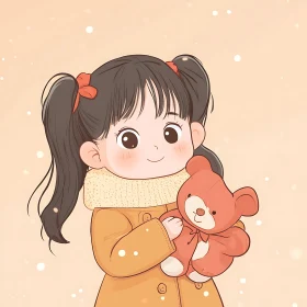 Cute Girl Holding Teddy Bear Illustration