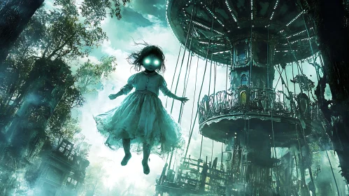 Floating Girl by the Carousel