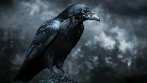 Black Raven Perched on a Rock