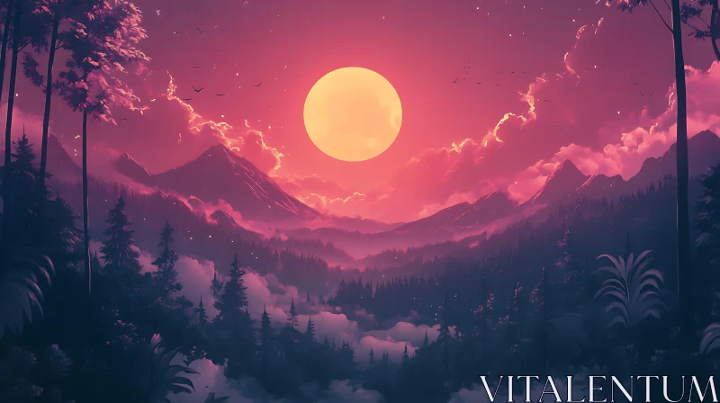 Mystical Moonlit Forest Landscape