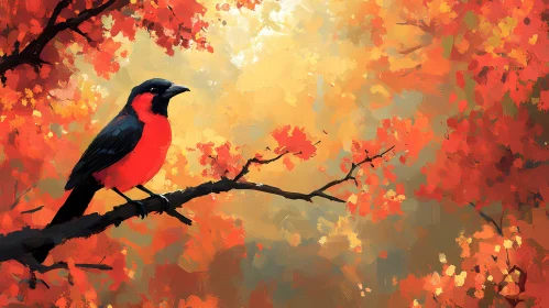 Autumn Bird Perched on Branch
