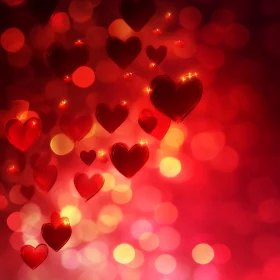 Floating Hearts on Red Bokeh Background