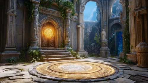 Mystical Courtyard with Glowing Portal