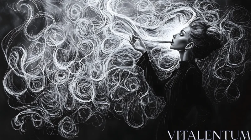 Monochrome Woman with Smoke Hair