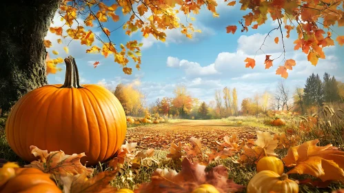 Pumpkin and Fall Leaves Scene