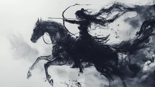 Equestrian Archer in Grayscale