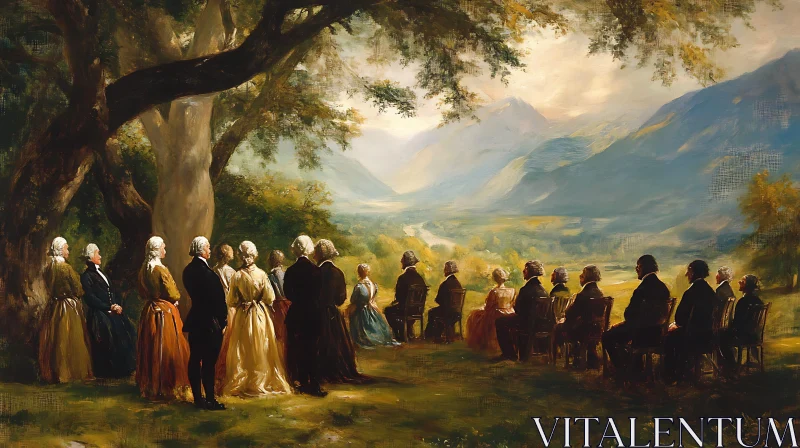 AI ART Tranquil Mountain View with People