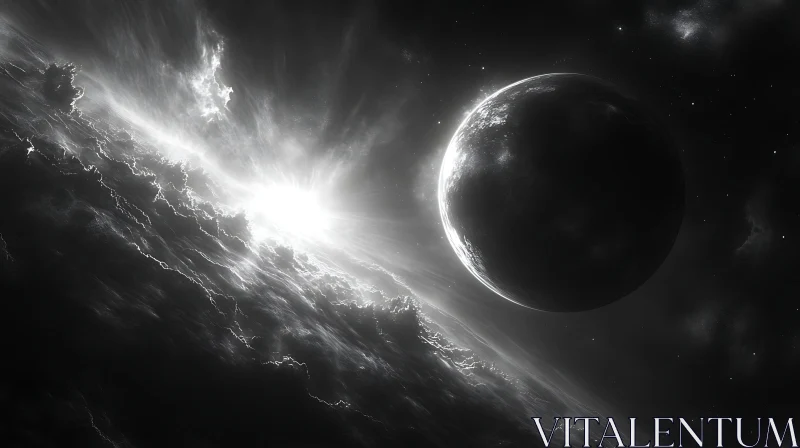 Celestial Monochrome: A Planet in Space
