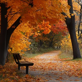 Park Bench in Autumnal Splendor