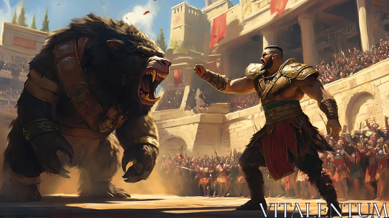 Gladiator Confronts Bear in Ancient Arena