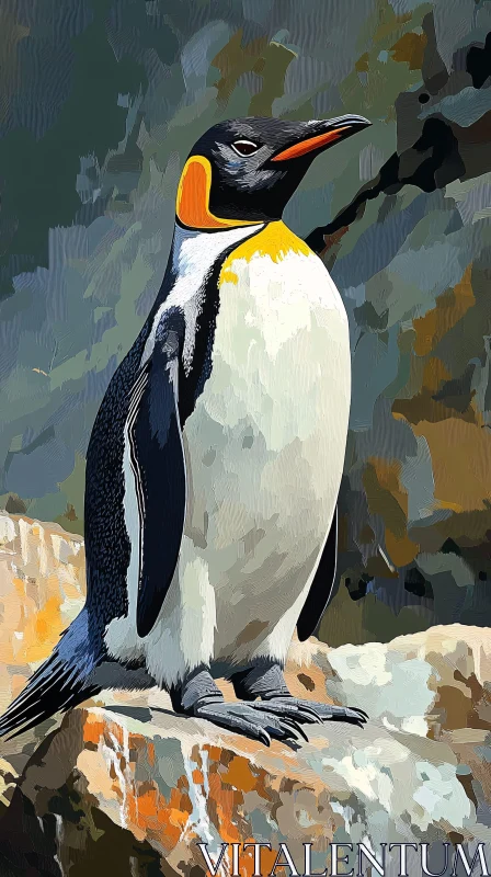 Illustrated Penguin on Rocky Terrain