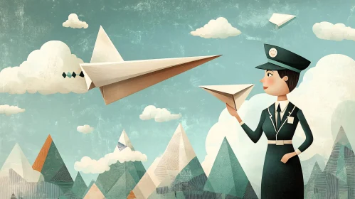 Postwoman Delivering Paper Planes