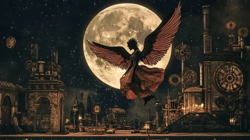 Angel in Steampunk Metropolis