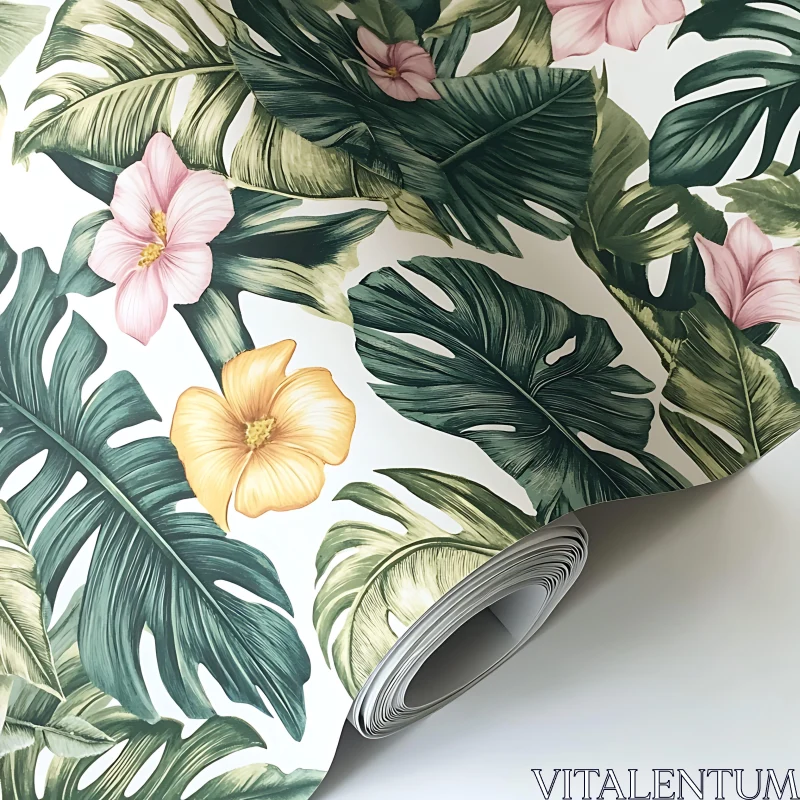 Exotic Botanical Patterned Wallpaper AI Image