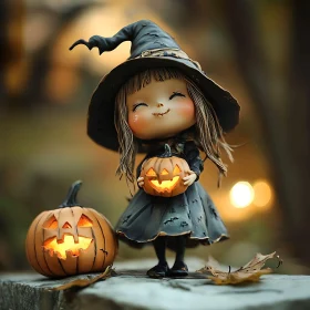 Halloween Witch Doll with Glowing Pumpkin