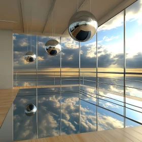 Modern Interior with Sky Reflection