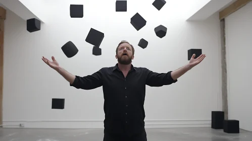 Abstract Cubes and Man Composition