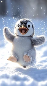 Playful Penguin Chick in Wintry Scene