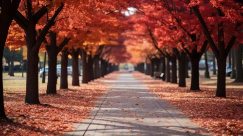 Autumnal Walkway: Monochromatic Display of Light Maroon and Silver