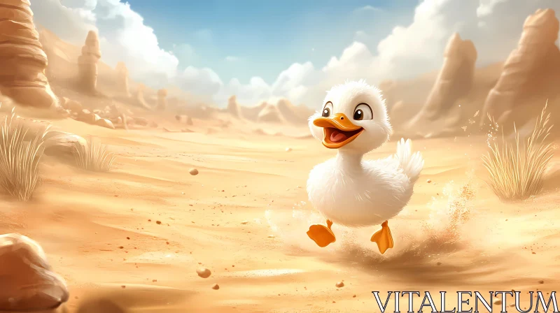 Cheerful Cartoon Duckling in Desert