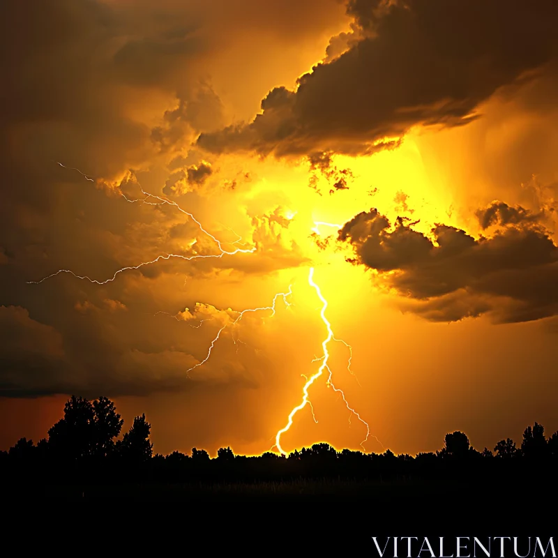 Intense Lightning Bolt Illuminates Night Sky