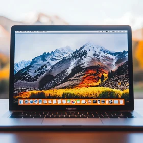 Modern Laptop Displaying Mountain Scenery