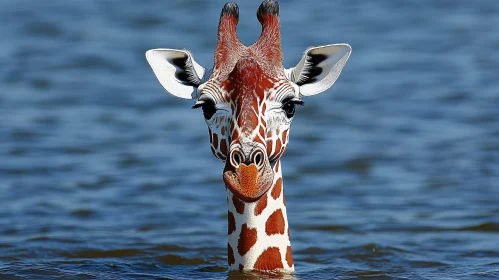 Giraffe's Head Above Water
