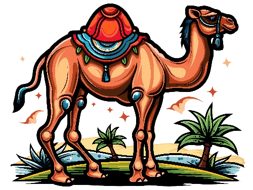 Cartoon-Style Camel Illustration with a Humorous Feel
