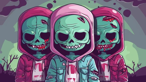 Cartoon Zombies in Pink Hoodies: An Uncanny Illustration