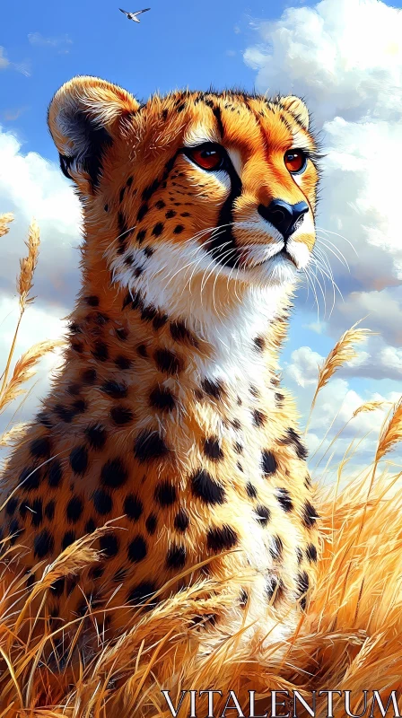 Cheetah Portrait in Golden Landscape AI Image