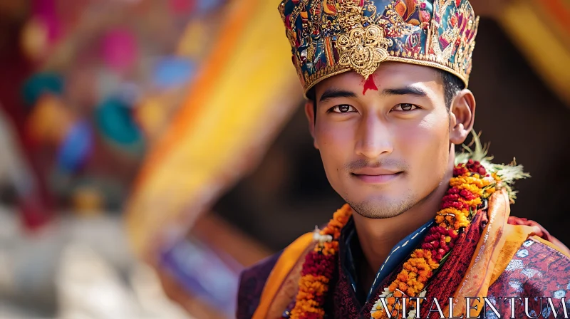 Traditional Man with Ornamental Crown