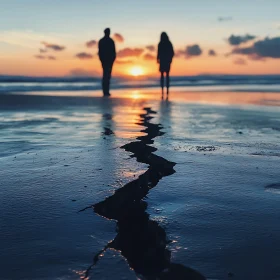 Figures at Sunset by the Sea