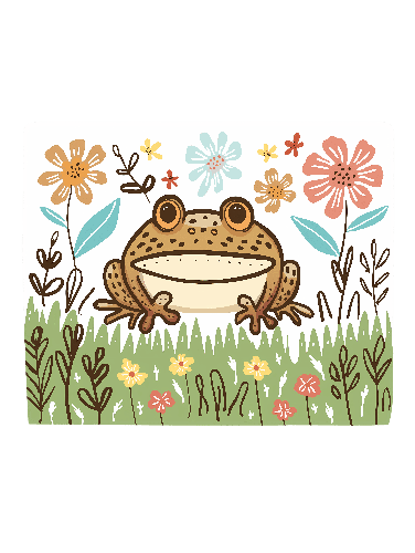 Cheerful Frog in Flower Field - Ideal for Kids' Apparel