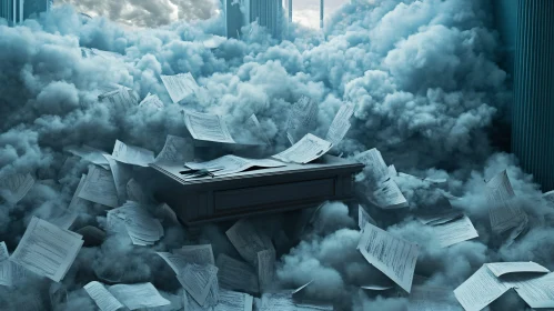 Office Cloudscape: A Surreal Paper Storm