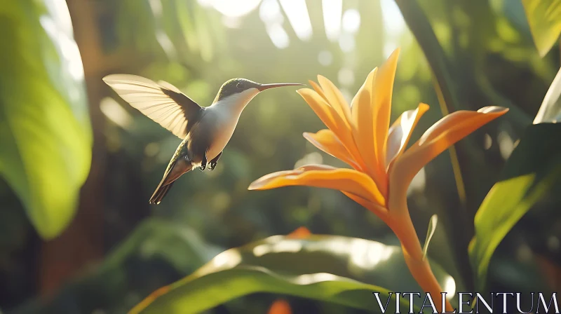 Hummingbird Feeding on Flower Nectar