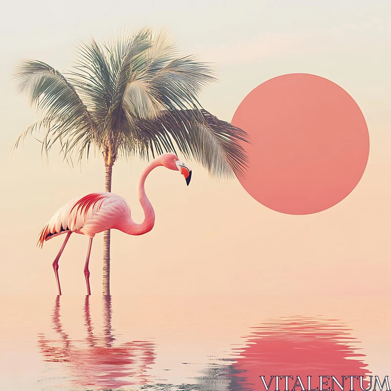 Tranquil Flamingo Palm Beach Scene
