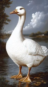 Serene White Goose Near Water