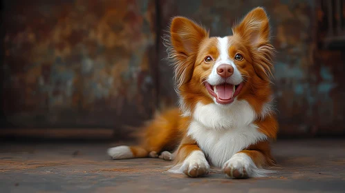 Happy Dog Lying on Rustic Floor