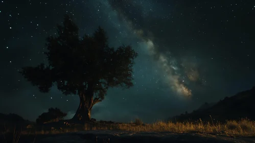 Lone Tree Under Stars