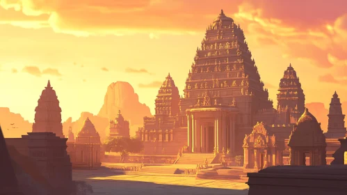 Ancient Temple in Golden Light
