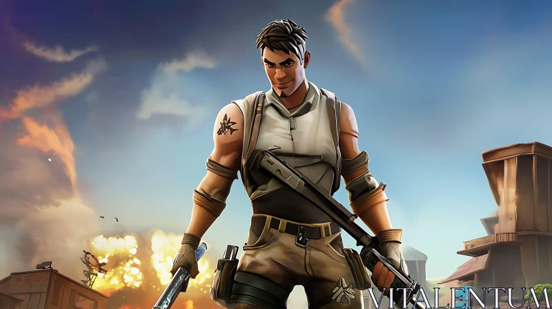 AI ART Man with Guns Illustration