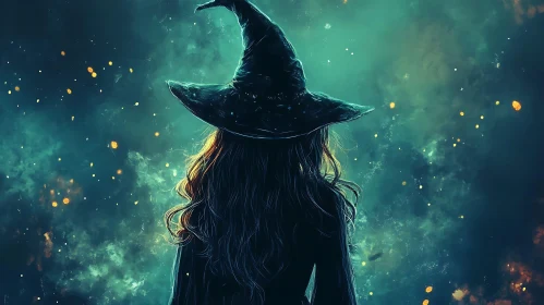 Back View of a Witch with a Pointed Hat