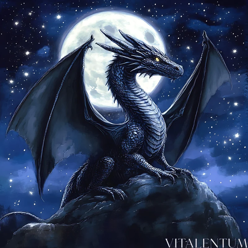 Fantasy Dragon Under the Moon