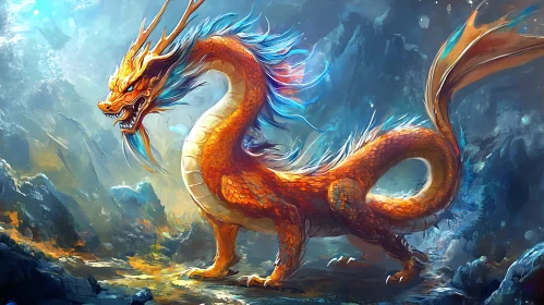 Fantasy Dragon in Mountainous Landscape