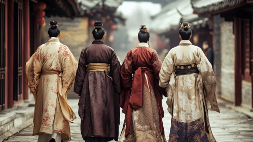 Traditional Asian Attire on Ancient Street