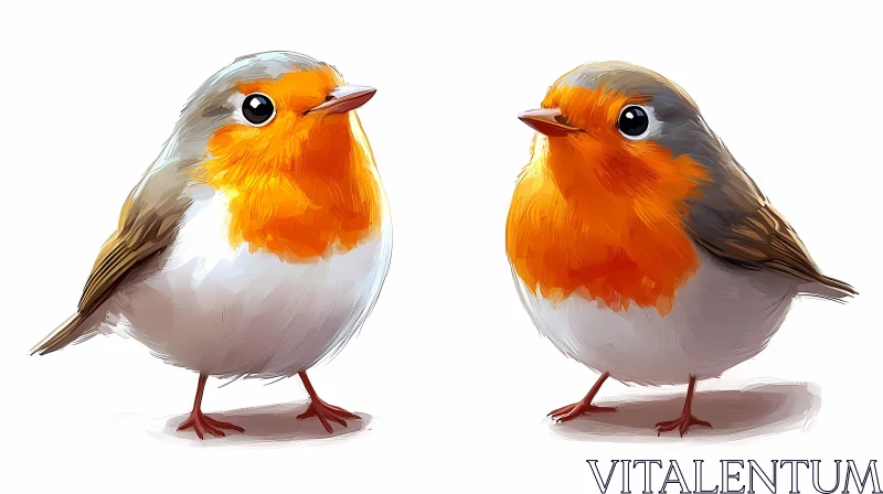 AI ART Cute Robin Birds with Vibrant Plumage