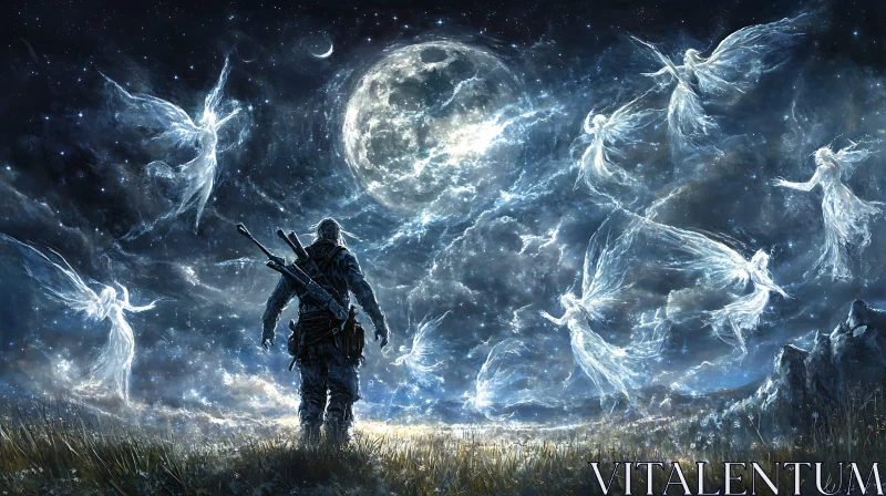 Warrior and Angels in Moonlight
