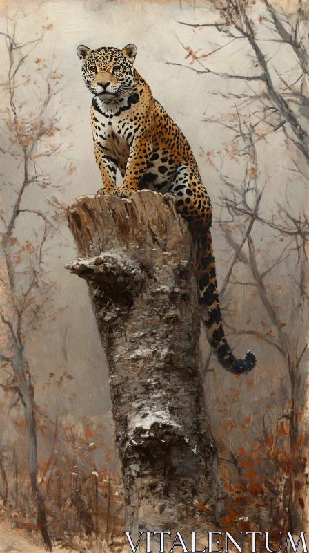 AI ART Majestic Leopard on Tree Stump